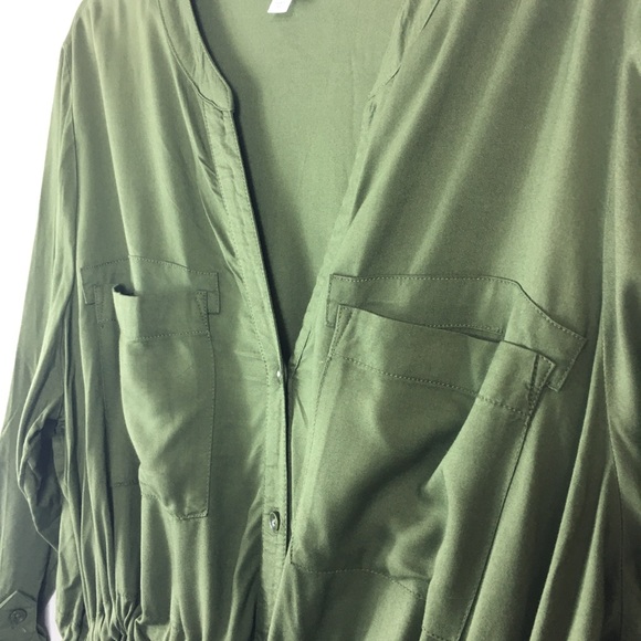 Time And Tru 100% Viscose Olive Green Button Down Shirt Dress - Picture 8 of 8